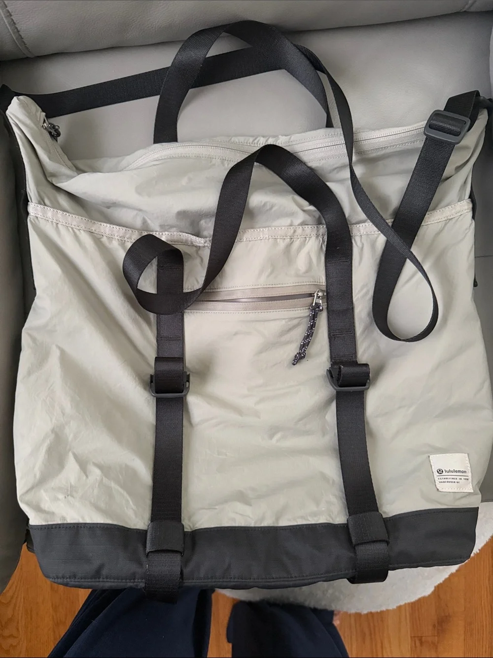 lululemon athletica Light Gray Duffel Tote with Black Straps